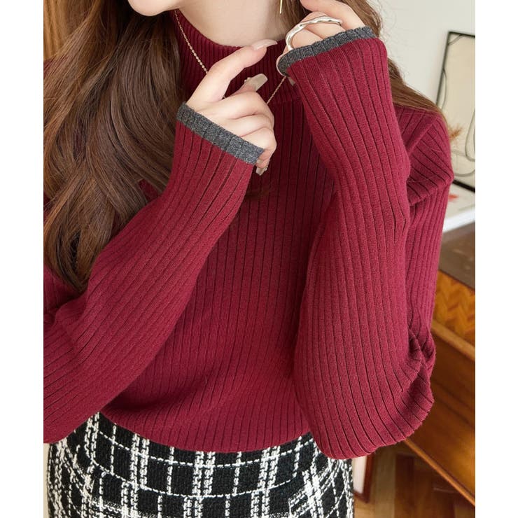 ボトルネック配色ラインワイドリブニットプルオーバー12G | moment+ | 詳細画像79 