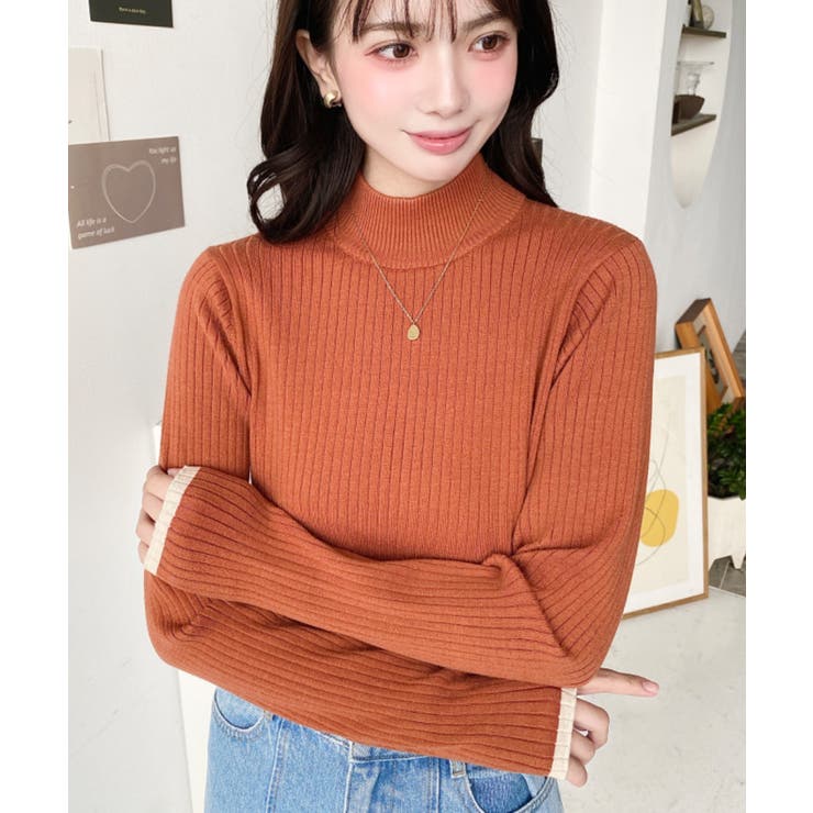 ボトルネック配色ラインワイドリブニットプルオーバー12G | moment+ | 詳細画像89 