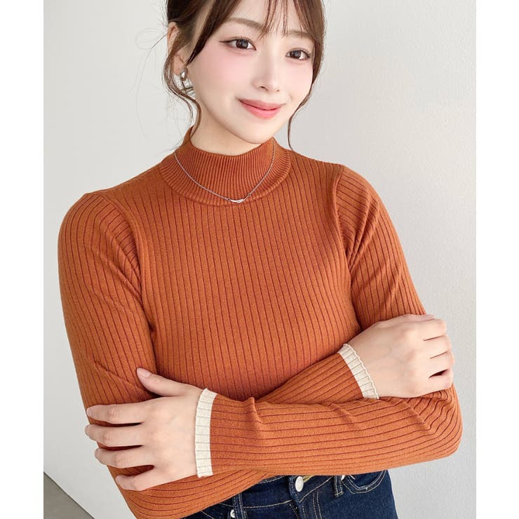 ＼バイカラー×ワイドリブですっきり大人っぽく◎ ボトルネック配色ラインワイドリブ… | moment+ | 詳細画像94 
