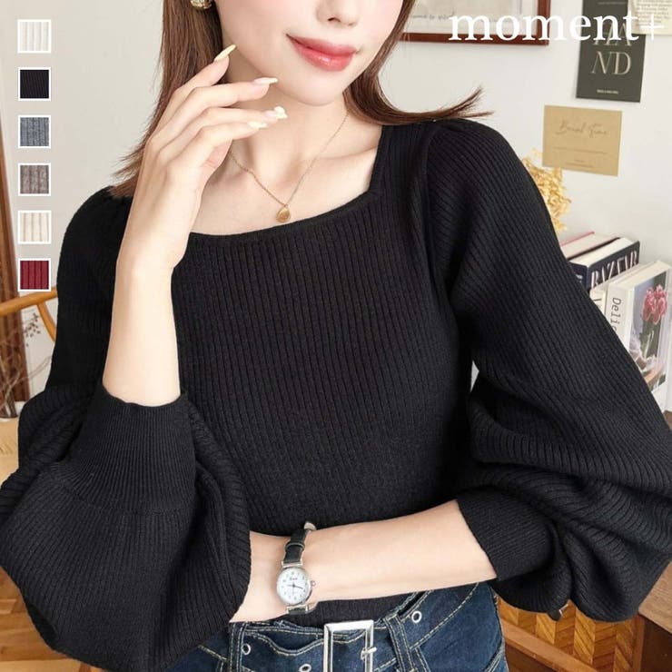 スクエアネックタックスリーブリブニットプルオーバー12G | moment+ | 詳細画像1 