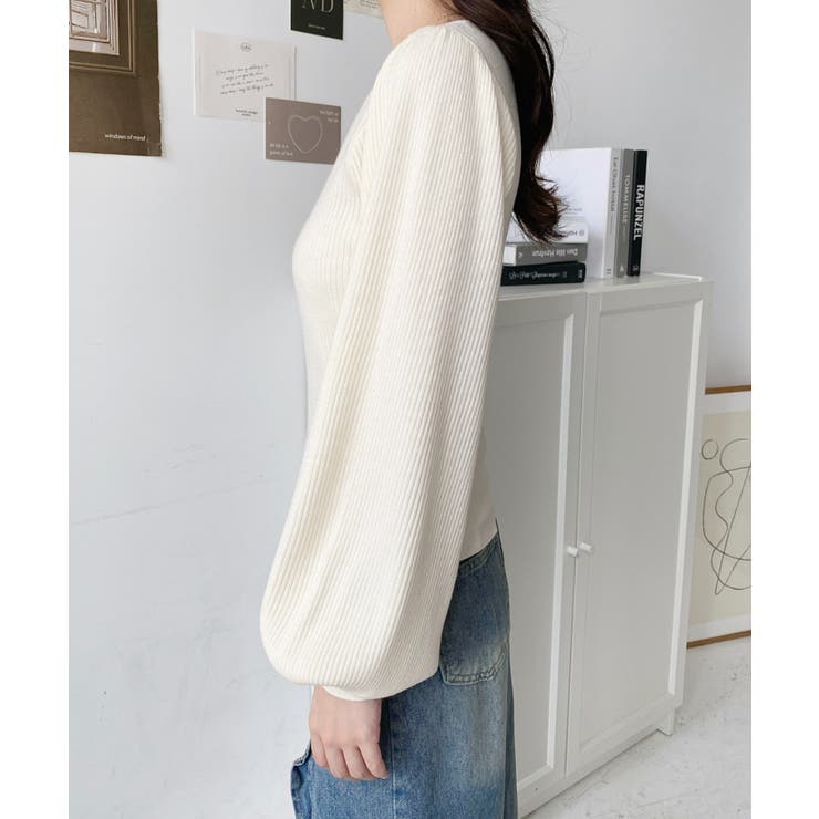 スクエアネックタックスリーブリブニットプルオーバー12G | moment+ | 詳細画像10 