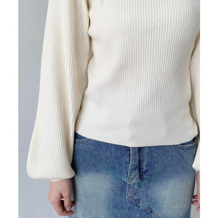 スクエアネックタックスリーブリブニットプルオーバー12G | moment+ | 詳細画像11 