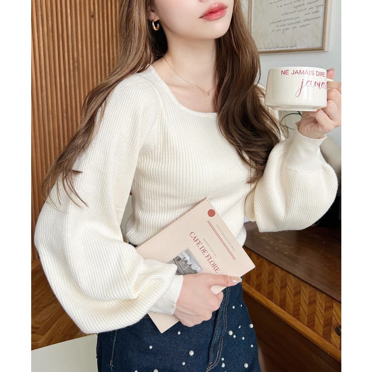 スクエアネックタックスリーブリブニットプルオーバー12G | moment+ | 詳細画像15 