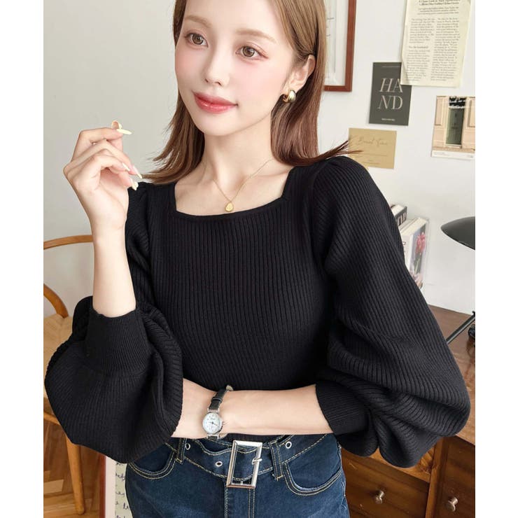 スクエアネックタックスリーブリブニットプルオーバー12G | moment+ | 詳細画像18 