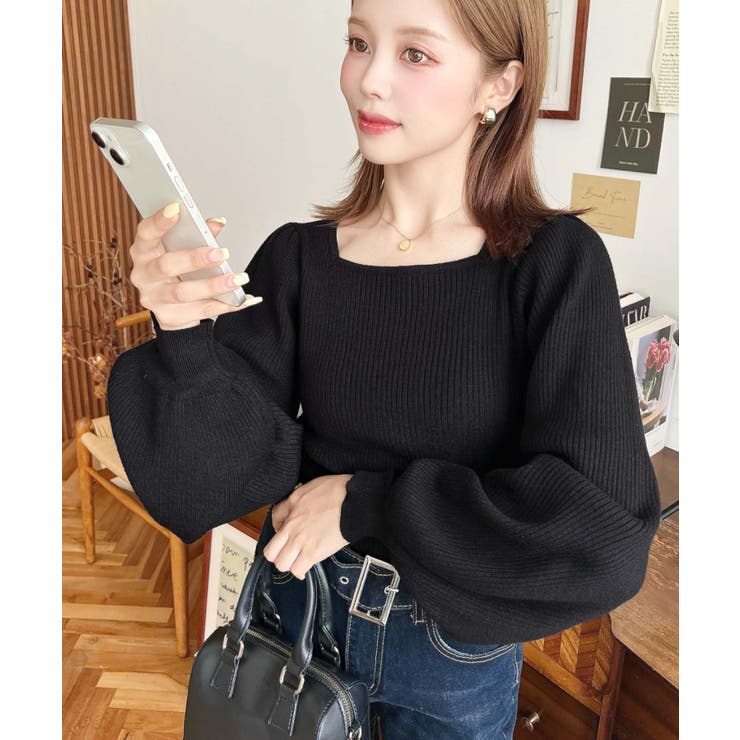 スクエアネックタックスリーブリブニットプルオーバー12G | moment+ | 詳細画像19 