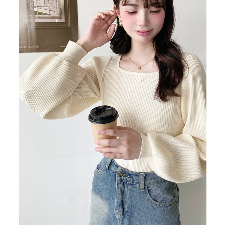 スクエアネックタックスリーブリブニットプルオーバー12G | moment+ | 詳細画像2 