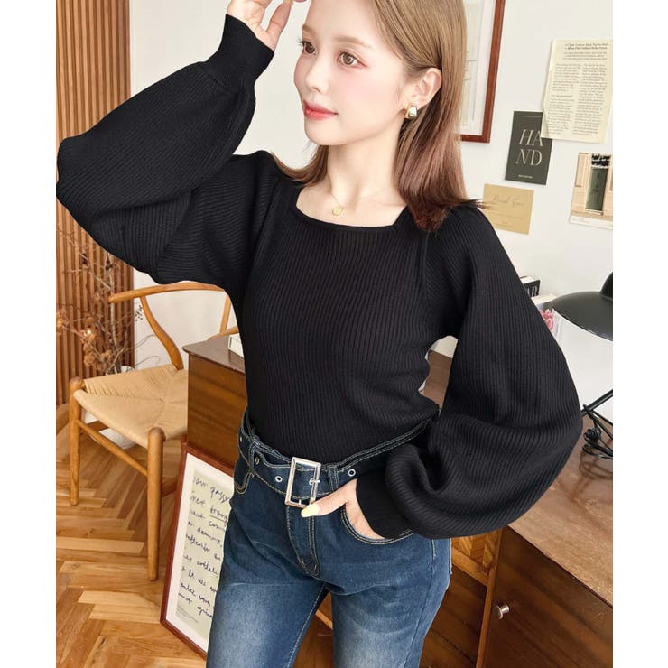 スクエアネックタックスリーブリブニットプルオーバー12G | moment+ | 詳細画像20 