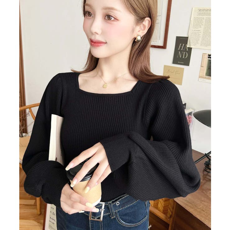 スクエアネックタックスリーブリブニットプルオーバー12G | moment+ | 詳細画像22 