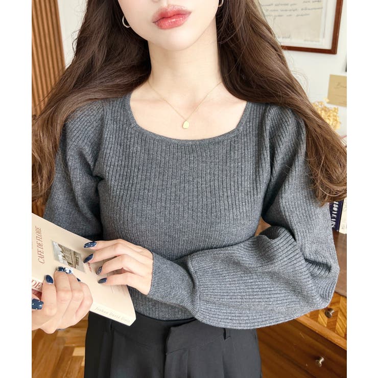 スクエアネックタックスリーブリブニットプルオーバー12G | moment+ | 詳細画像23 