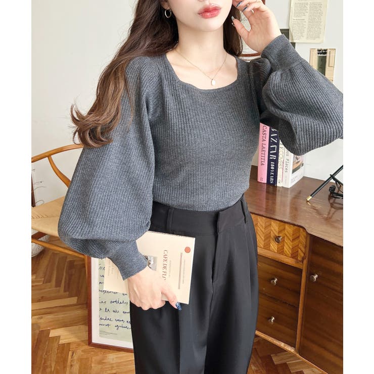 スクエアネックタックスリーブリブニットプルオーバー12G | moment+ | 詳細画像26 