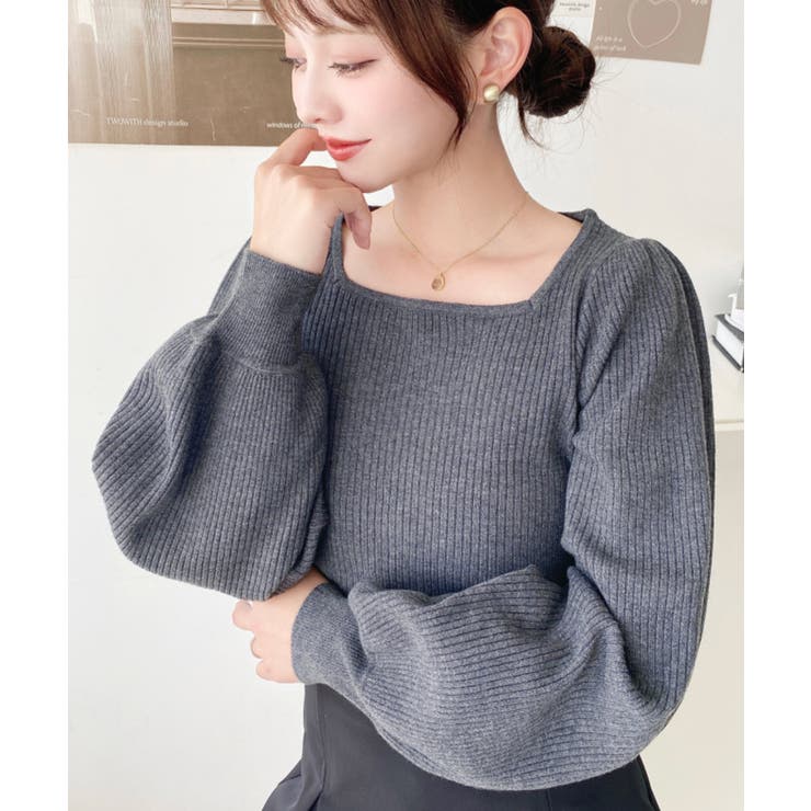 スクエアネックタックスリーブリブニットプルオーバー12G[品番