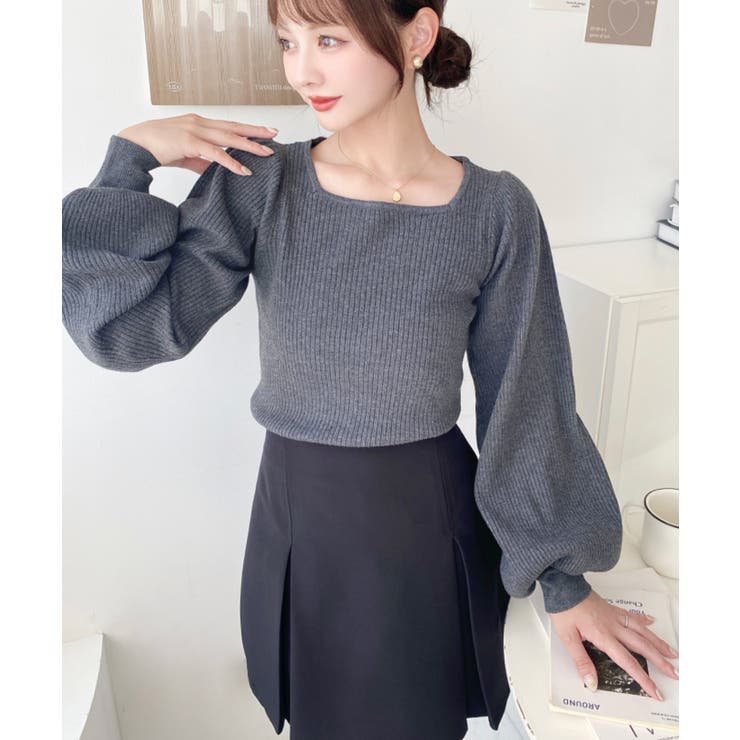 スクエアネックタックスリーブリブニットプルオーバー12G | moment+ | 詳細画像29 