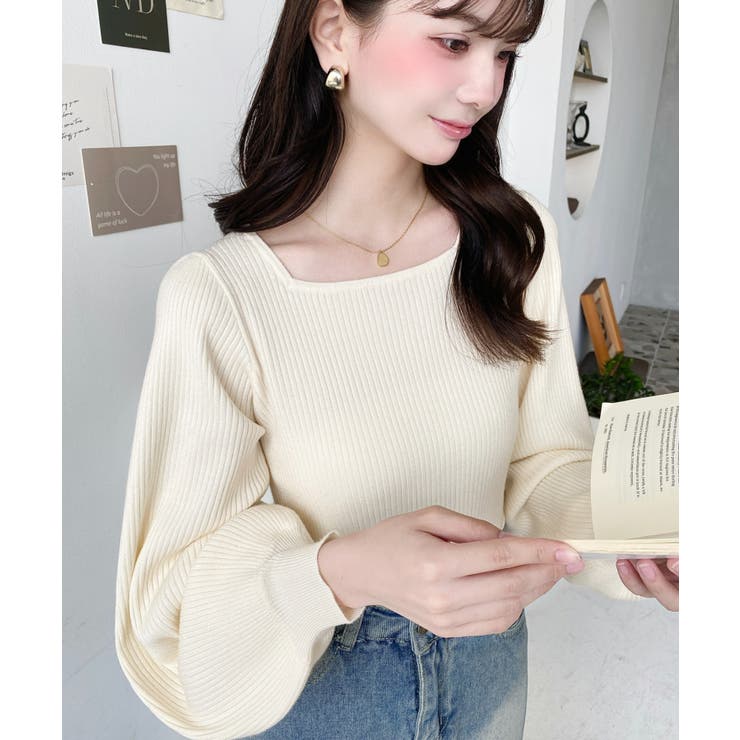 スクエアネックタックスリーブリブニットプルオーバー12G | moment+ | 詳細画像3 