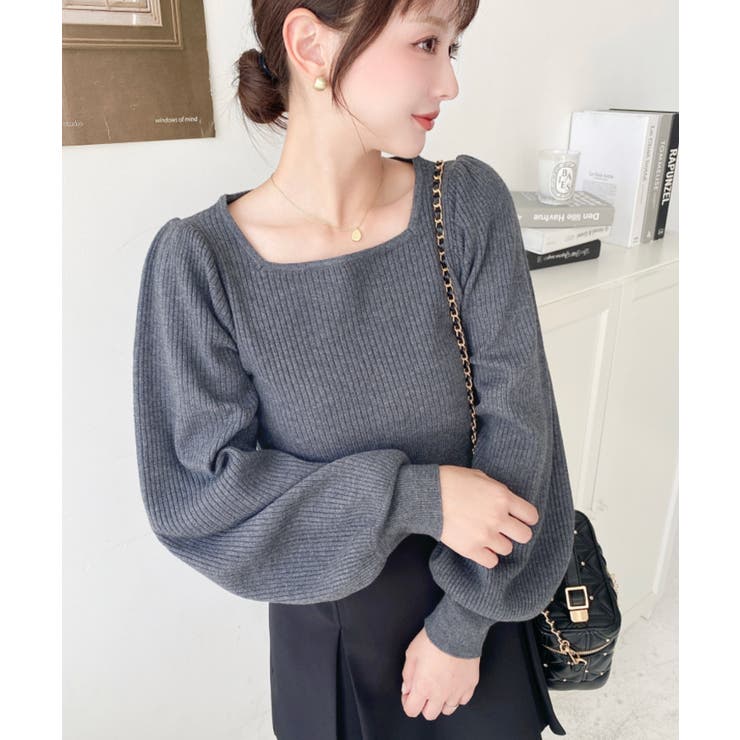 スクエアネックタックスリーブリブニットプルオーバー12G | moment+ | 詳細画像31 