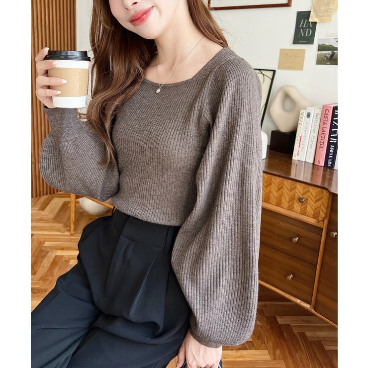 スクエアネックタックスリーブリブニットプルオーバー12G | moment+ | 詳細画像33 