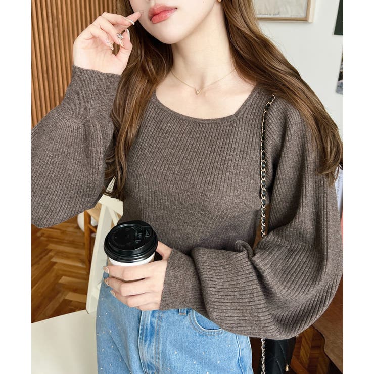 スクエアネックタックスリーブリブニットプルオーバー12G | moment+ | 詳細画像35 