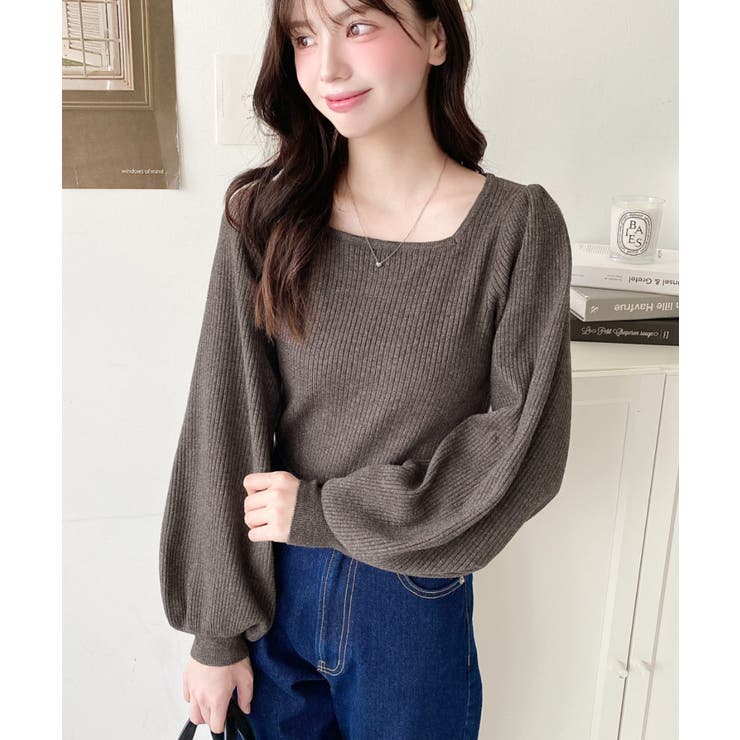 スクエアネックタックスリーブリブニットプルオーバー12G | moment+ | 詳細画像38 