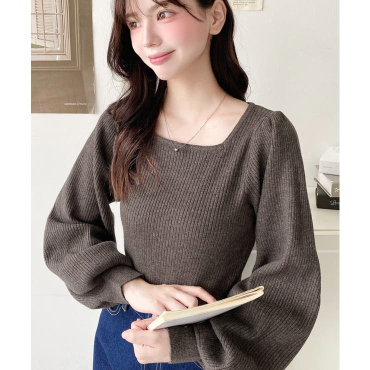 スクエアネックタックスリーブリブニットプルオーバー12G | moment+ | 詳細画像39 