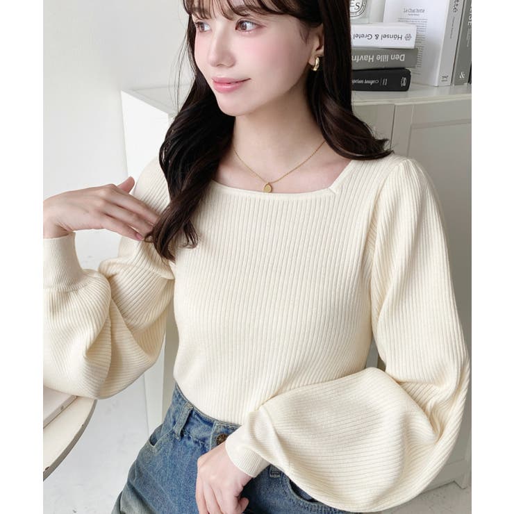 スクエアネックタックスリーブリブニットプルオーバー12G | moment+ | 詳細画像4 