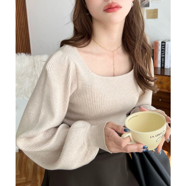 スクエアネックタックスリーブリブニットプルオーバー12G | moment+ | 詳細画像42 