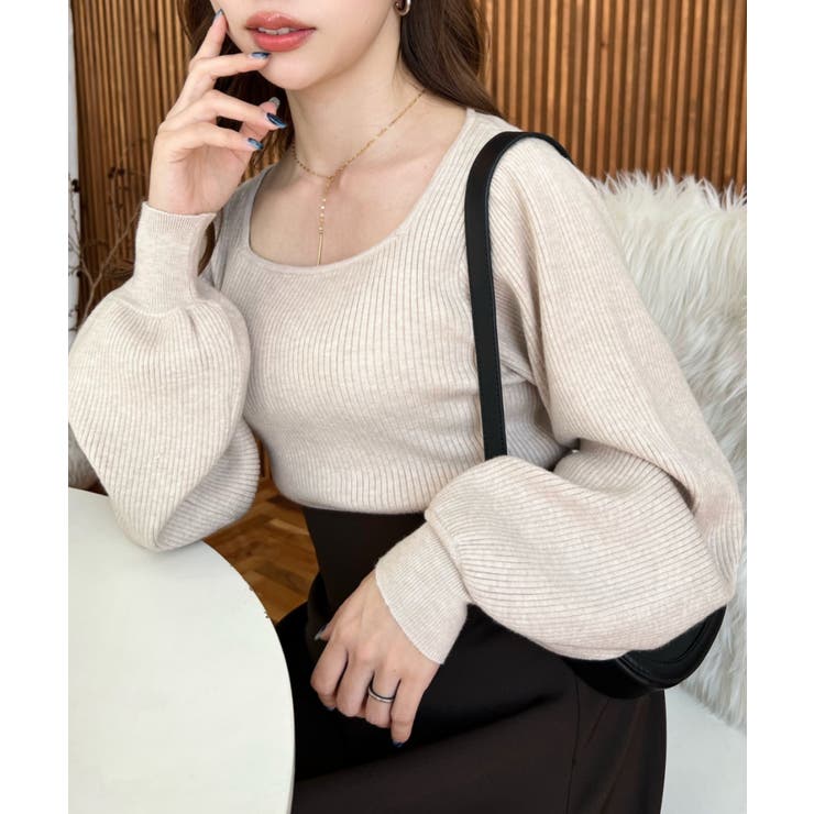 スクエアネックタックスリーブリブニットプルオーバー12G | moment+ | 詳細画像45 