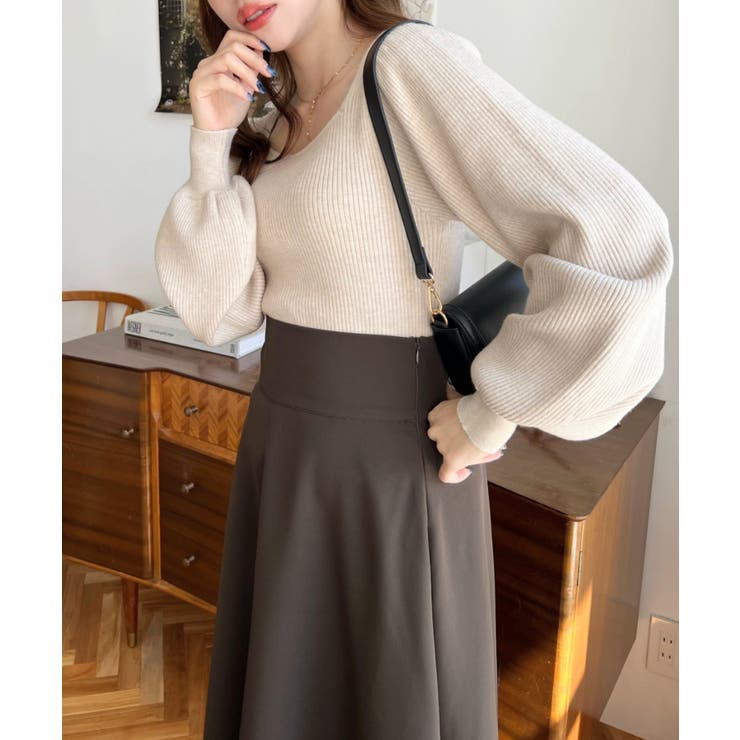 スクエアネックタックスリーブリブニットプルオーバー12G | moment+ | 詳細画像46 