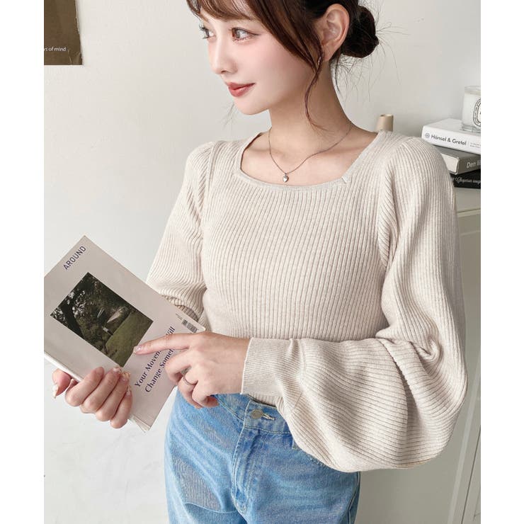 スクエアネックタックスリーブリブニットプルオーバー12G | moment+ | 詳細画像47 