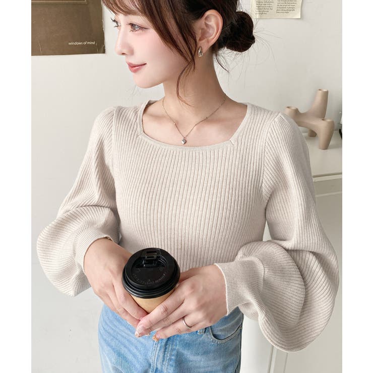 スクエアネックタックスリーブリブニットプルオーバー12G | moment+ | 詳細画像49 