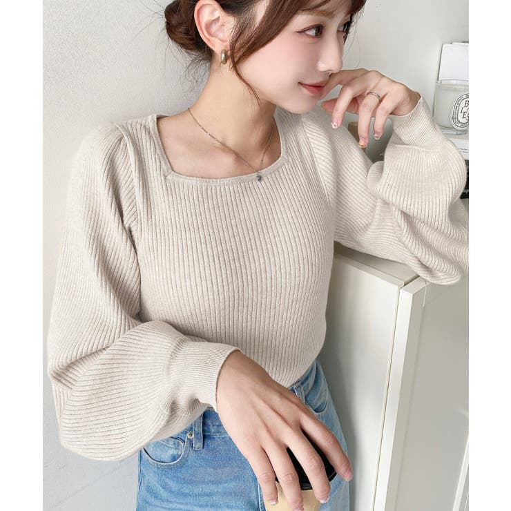 スクエアネックタックスリーブリブニットプルオーバー12G | moment+ | 詳細画像50 