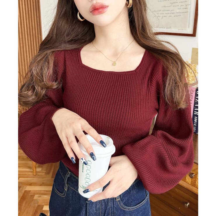 スクエアネックタックスリーブリブニットプルオーバー12G | moment+ | 詳細画像53 