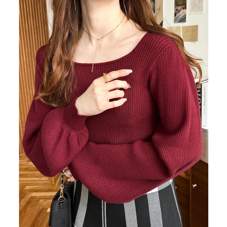 スクエアネックタックスリーブリブニットプルオーバー12G | moment+ | 詳細画像55 