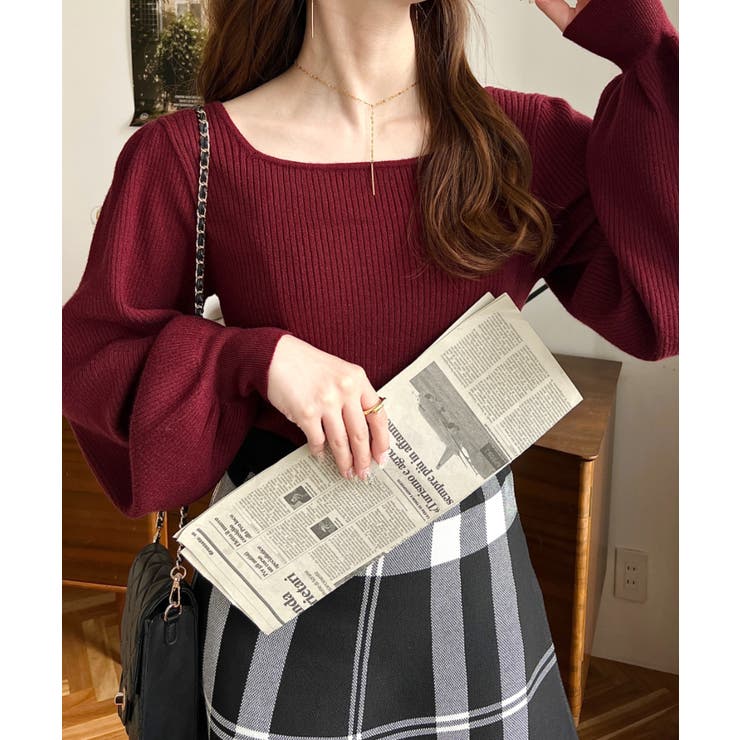 スクエアネックタックスリーブリブニットプルオーバー12G | moment+ | 詳細画像56 