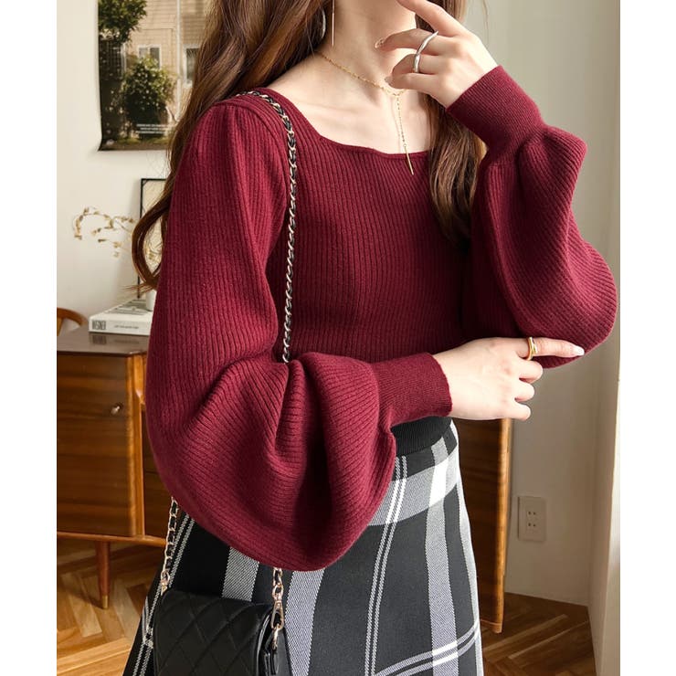 スクエアネックタックスリーブリブニットプルオーバー12G | moment+ | 詳細画像57 