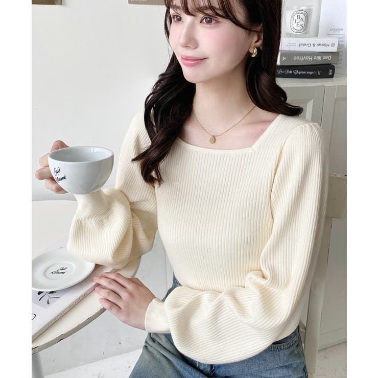 スクエアネックタックスリーブリブニットプルオーバー12G | moment+ | 詳細画像6 