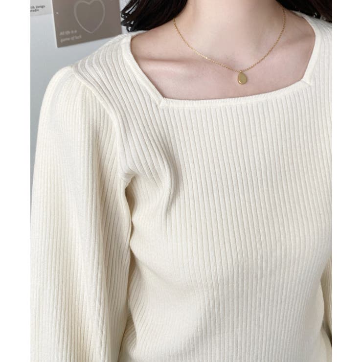 スクエアネックタックスリーブリブニットプルオーバー12G | moment+ | 詳細画像8 