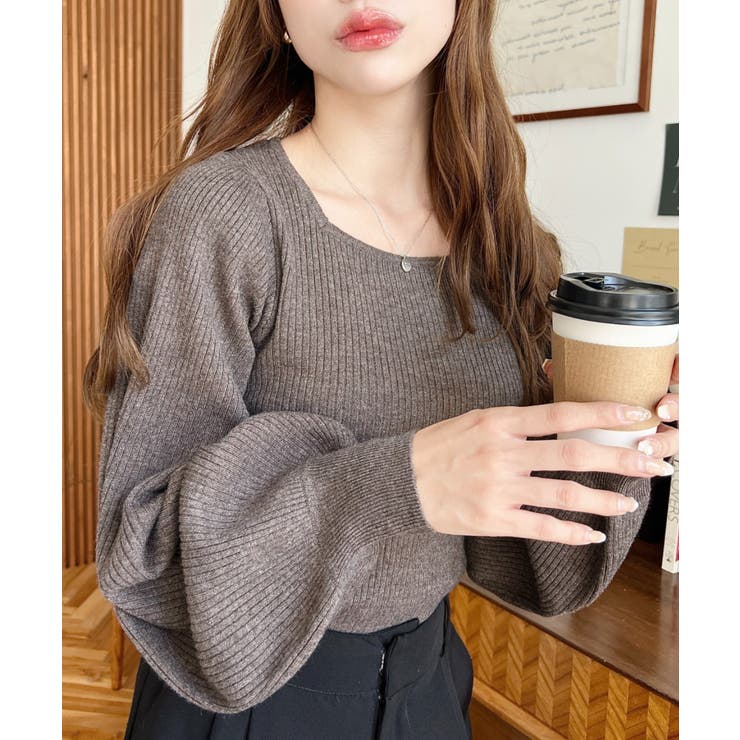 ブラウン系その他 | スクエアネックタックスリーブリブニットプルオーバー12G | moment+