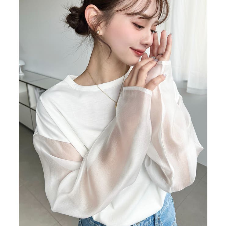 オフホワイト | シアースリーブロングTシャツ | moment+