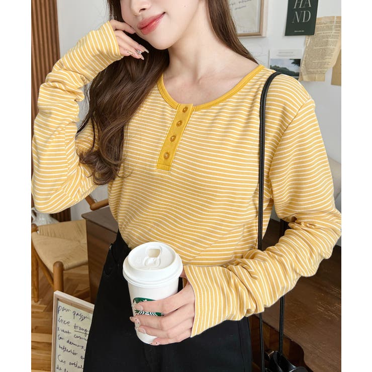 前後2WAY袖くしゅくしゅヘンリーネックボーダーロンT | moment+ | 詳細画像10 