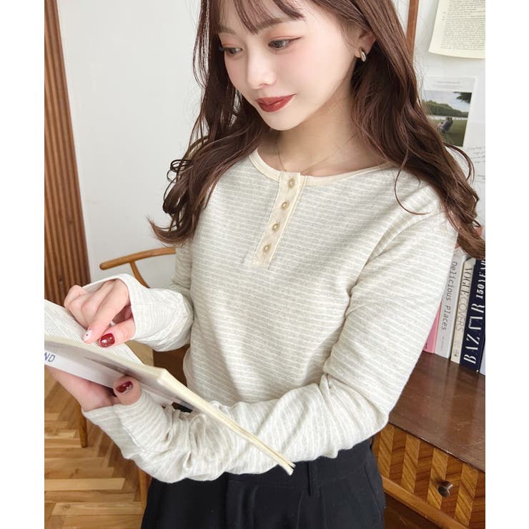 前後2WAY袖くしゅくしゅヘンリーネックボーダーロンT | moment+ | 詳細画像12 