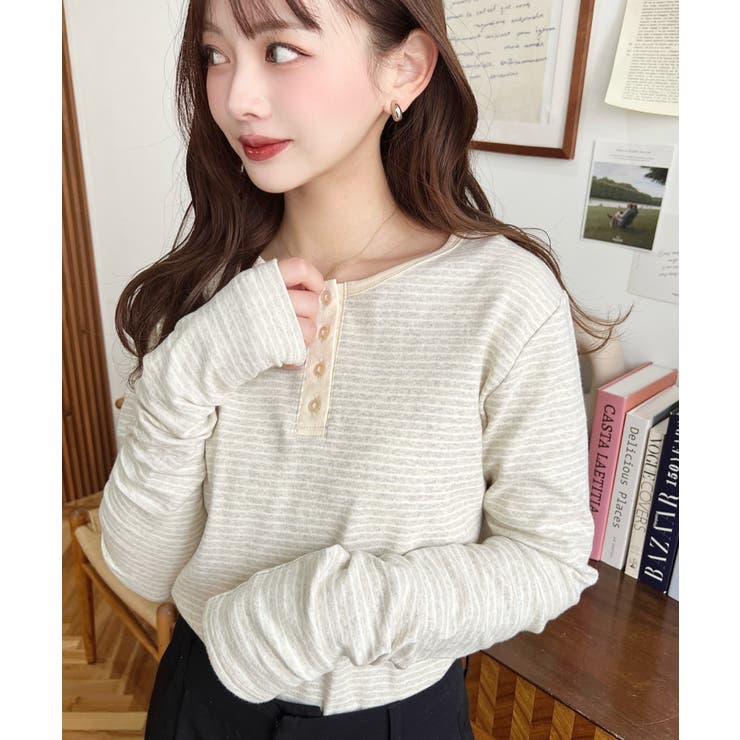 前後2WAY袖くしゅくしゅヘンリーネックボーダーロンT | moment+ | 詳細画像13 