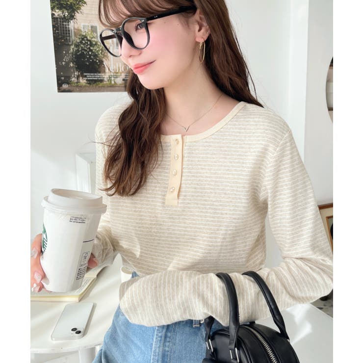 前後2WAY袖くしゅくしゅヘンリーネックボーダーロンT | moment+ | 詳細画像14 