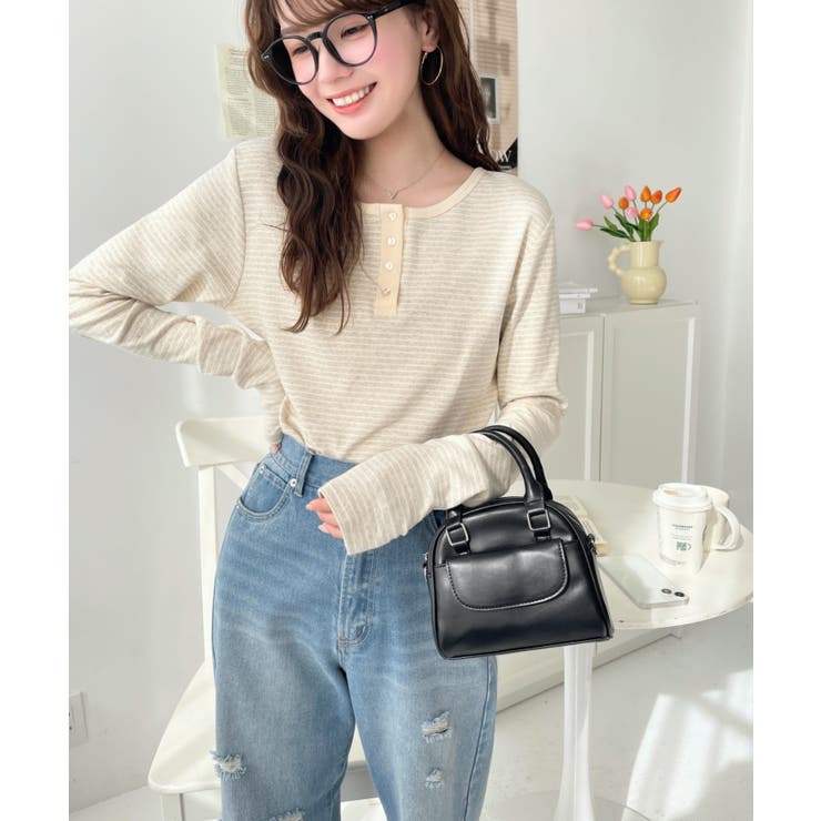 前後2WAY袖くしゅくしゅヘンリーネックボーダーロンT | moment+ | 詳細画像16 