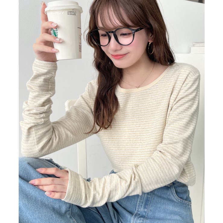 前後2WAY袖くしゅくしゅヘンリーネックボーダーロンT | moment+ | 詳細画像17 