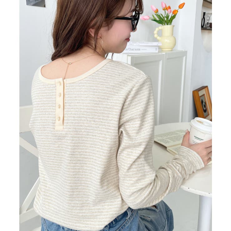 前後2WAY袖くしゅくしゅヘンリーネックボーダーロンT | moment+ | 詳細画像18 