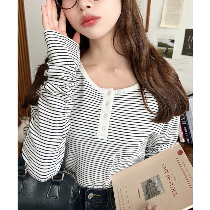 前後2WAY袖くしゅくしゅヘンリーネックボーダーロンT | moment+ | 詳細画像19 