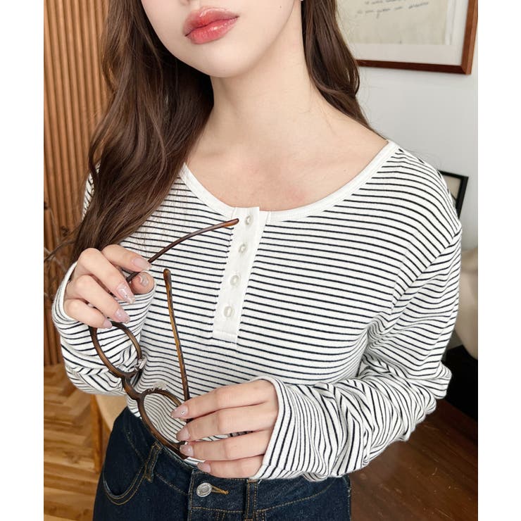 前後2WAY袖くしゅくしゅヘンリーネックボーダーロンT | moment+ | 詳細画像22 