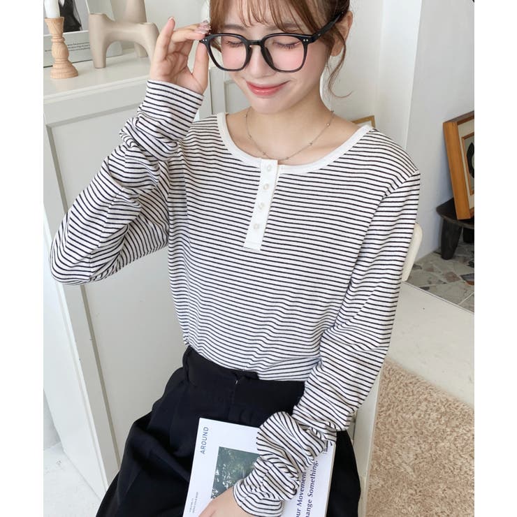 前後2WAY袖くしゅくしゅヘンリーネックボーダーロンT | moment+ | 詳細画像24 