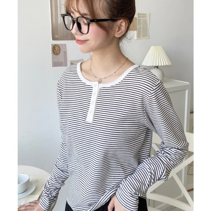 前後2WAY袖くしゅくしゅヘンリーネックボーダーロンT | moment+ | 詳細画像25 