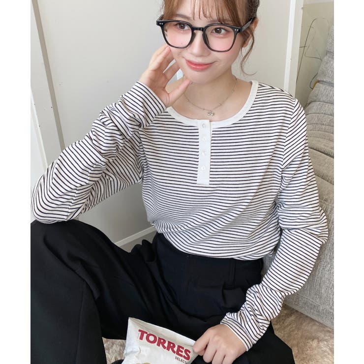 前後2WAY袖くしゅくしゅヘンリーネックボーダーロンT | moment+ | 詳細画像26 