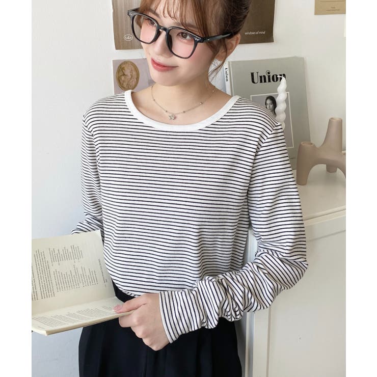 前後2WAY袖くしゅくしゅヘンリーネックボーダーロンT | moment+ | 詳細画像27 